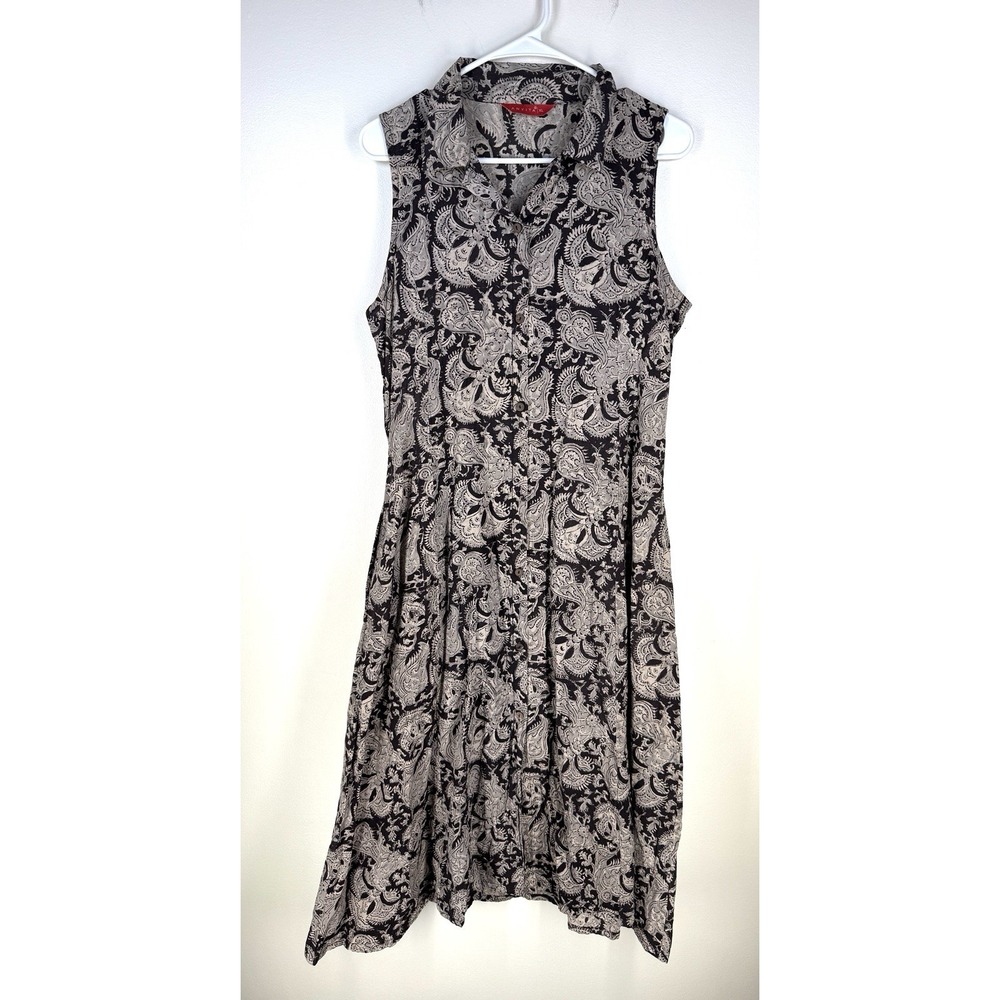 Anvita Shirt Dress Sleeveless Cotton Button XL One Pocket Lagenlook Tie Midi